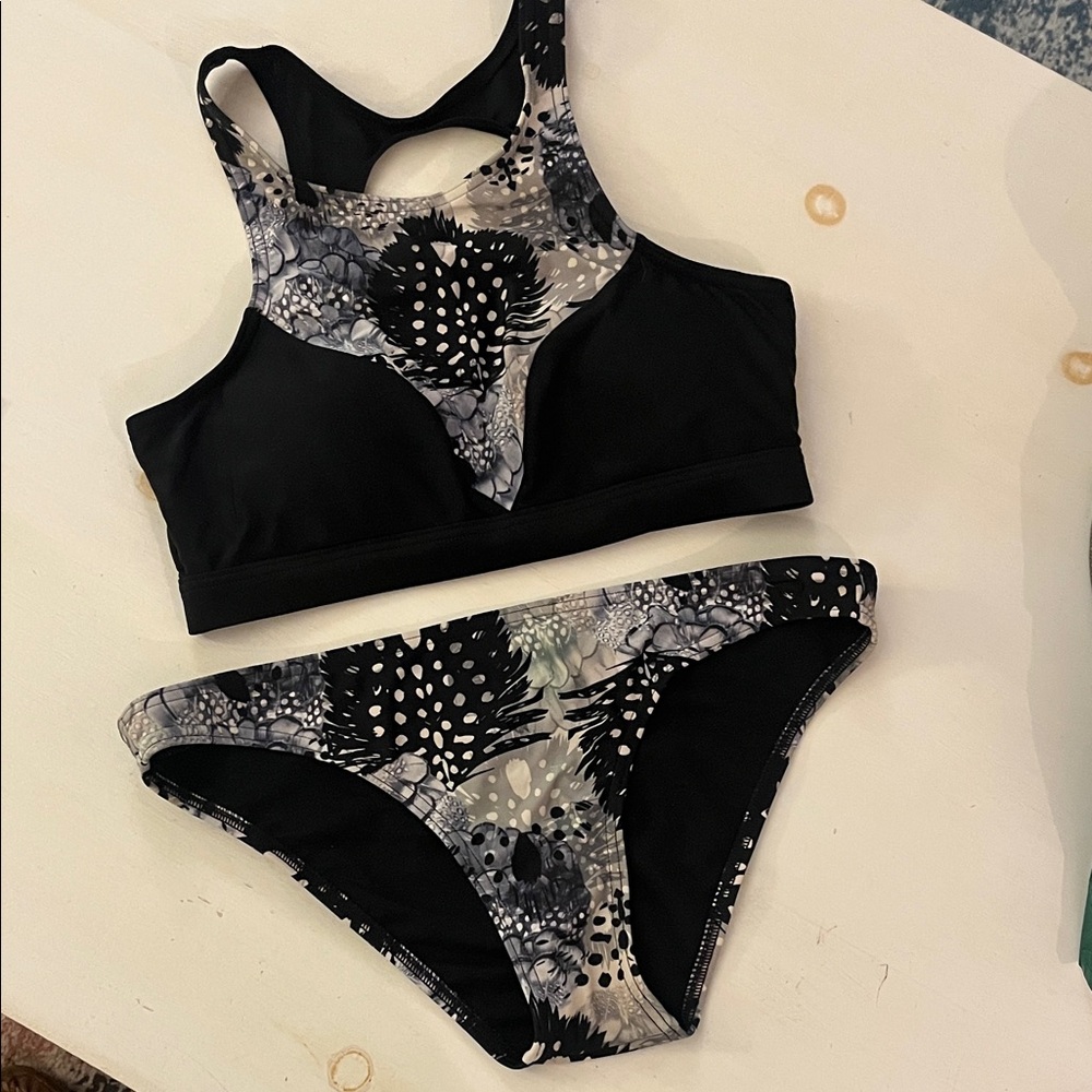 NeonTide Black and Patterned Bikini Set